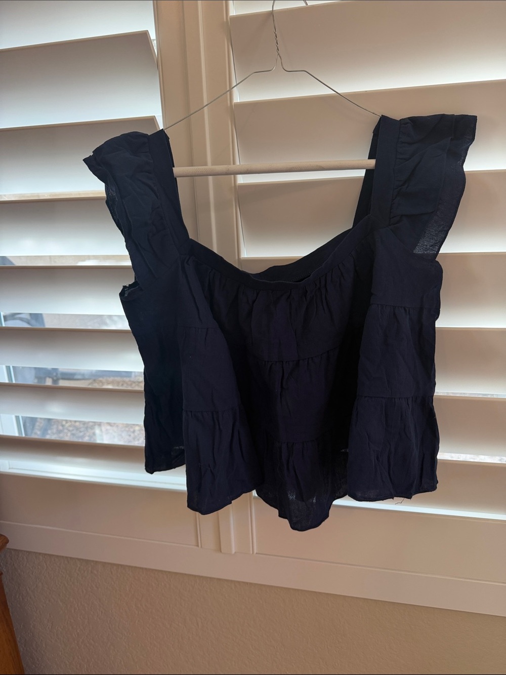 Ruffled Navy Crop Top with Flutter Sleeves